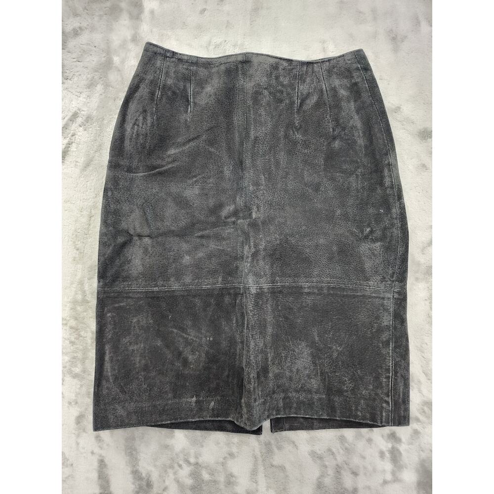 Vintage 90s Perspective Leather Straight Cut Pencil Skirt Size 7 Black W26 Lined